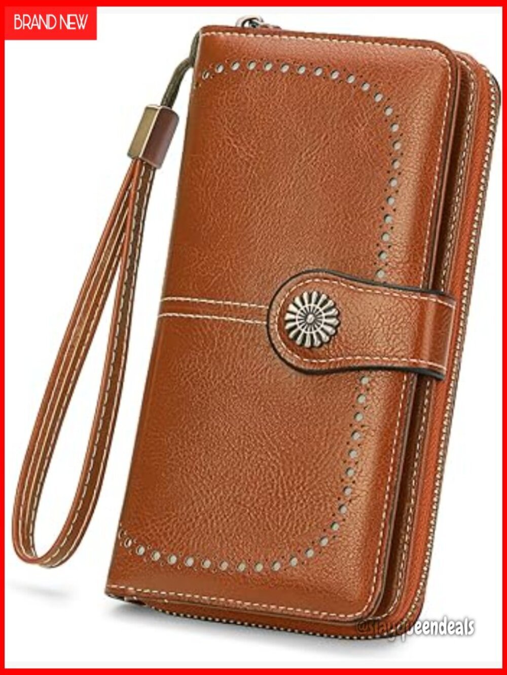 Leather RFID Blocking Bifold Wallet with Wristlet 12 Card Slots